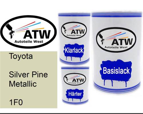 Toyota, Silver Pine Metallic, 1F0: 500ml Lackdose + 500ml Klarlack + 250ml Härter - Set, von ATW Autoteile West.